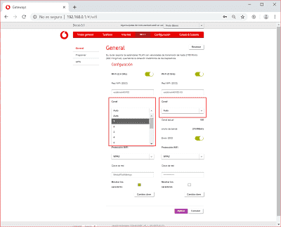 Imagen de la pantalla de configuración del canal del router Technicolor CGA4233