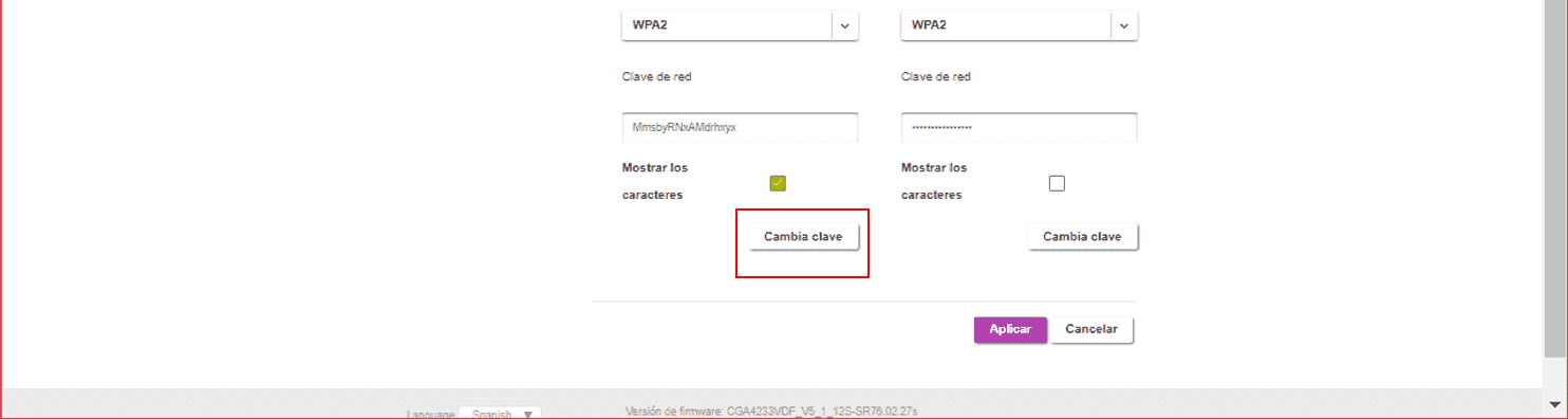 Pantalla de cambio de contraseña del router Technicolor CGA4233