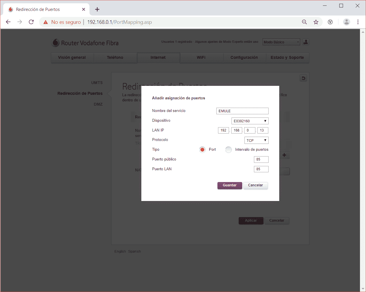 Imagen de la pantalla de configuración del router Technicolor TC7230