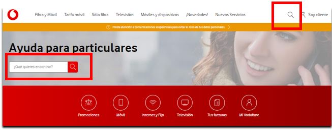 Detalle de cómo buscar en la web de Ayuda, abre ventana modal.