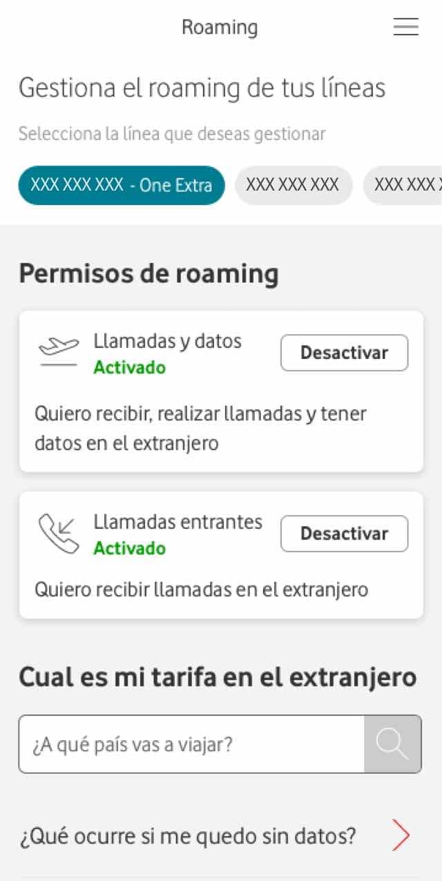 Información del roaming en detalle de tarifa, abre ventana modal