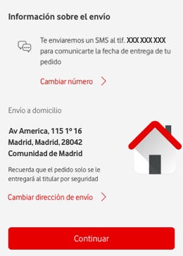 Pantalla envío pedidos. Abre ventana modal.