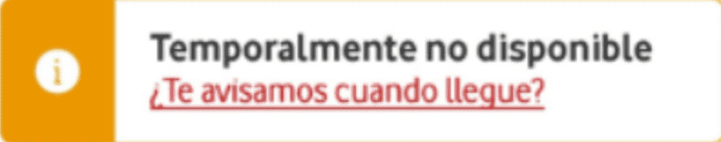 Pantalla con aviso de disponibilidad de stock. Abre ventana modal.