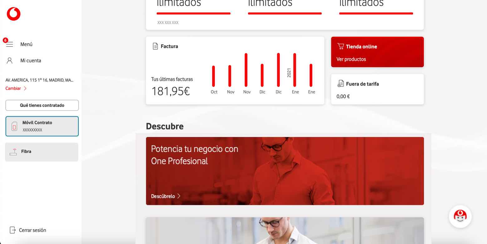 Pantalla contratación One Profesional. Abre ventana modal.