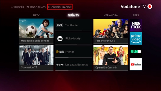 Configuración del control parental. Abre ventana modal.