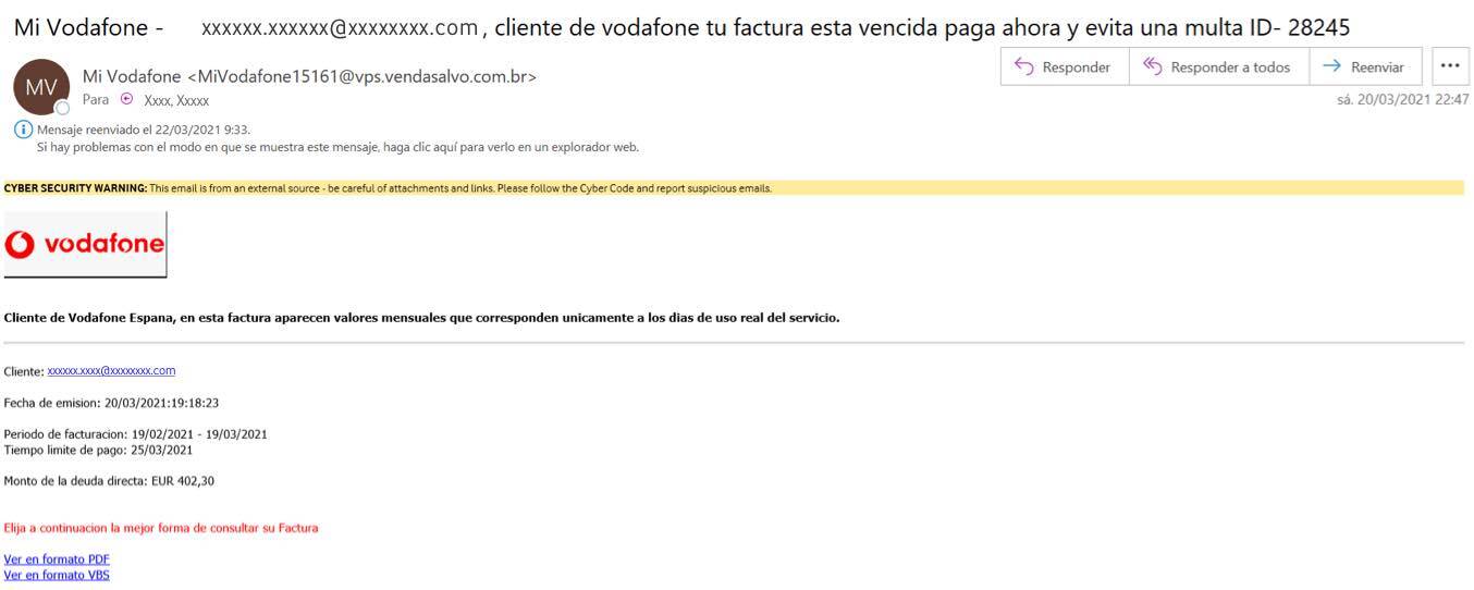 ejemplo email fraudulento, abre ventana modal.