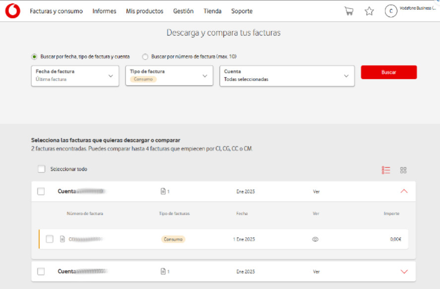 Pantalla Resumen de facturas. Abre ventana modal.