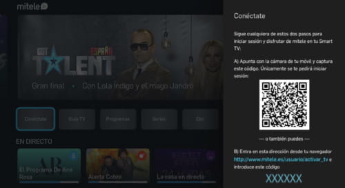 Pantalla Inicio Mitele. Abre ventana modal.