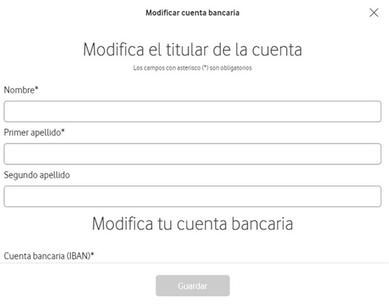 Modificar cuenta bancaria