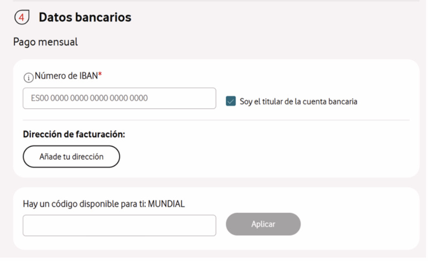 pantallazo app contratación con espacio para código promocional